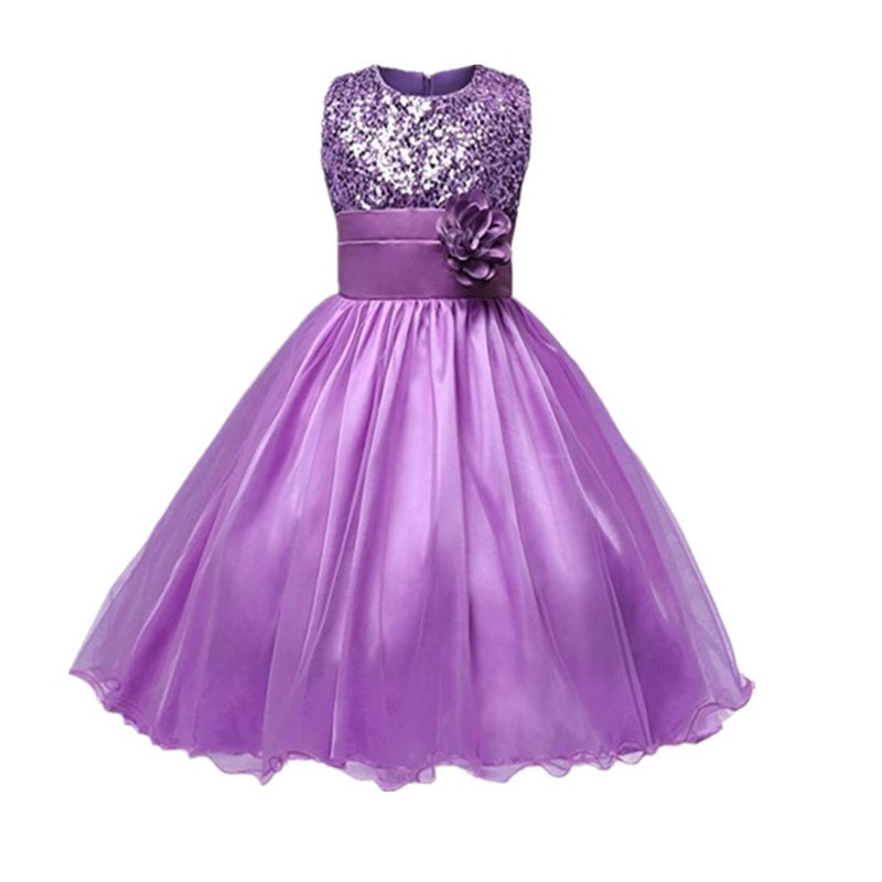 DreamHigh Sequined Flower Girls Party Dress (12, Purple) - Image 1