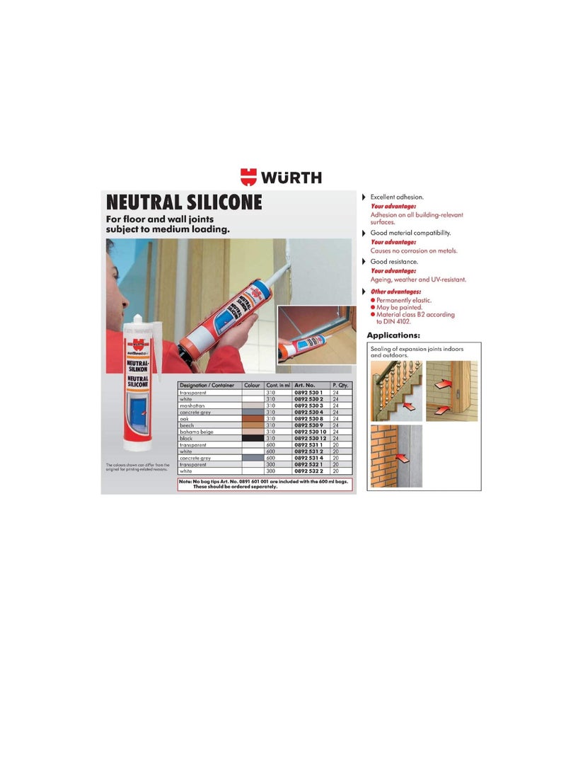 Wurth Neutral Silicone- Clear/Transparent 300ml - Image 2