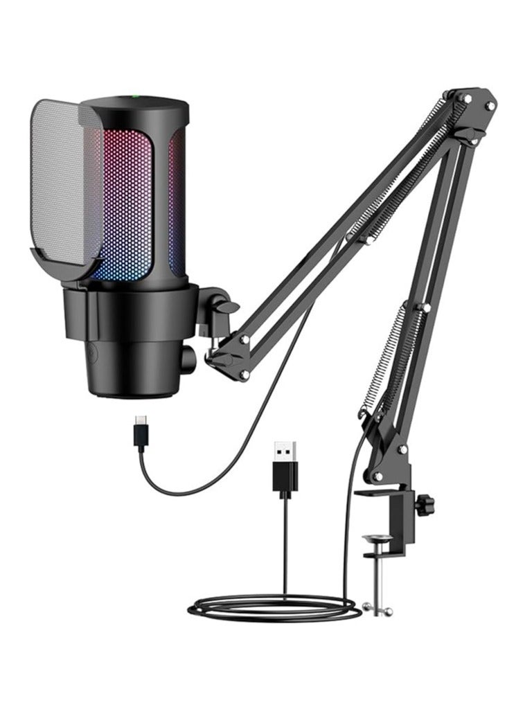 General Gaming USB Microphone with Touch Mute RGB Lighting Gain Knob and Monitor Jack, USB PC Microphone for Podcast Video, Streaming, YouTube, Condenser Microphone with Quick Mute Function  - Image 1