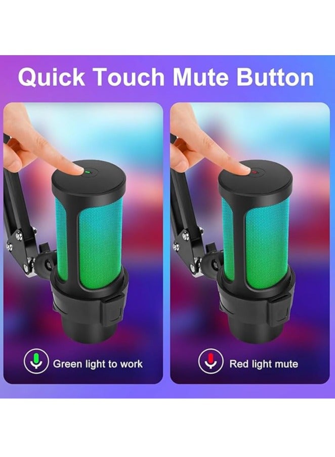 General Gaming USB Microphone with Touch Mute RGB Lighting Gain Knob and Monitor Jack, USB PC Microphone for Podcast Video, Streaming, YouTube, Condenser Microphone with Quick Mute Function  - Image 2