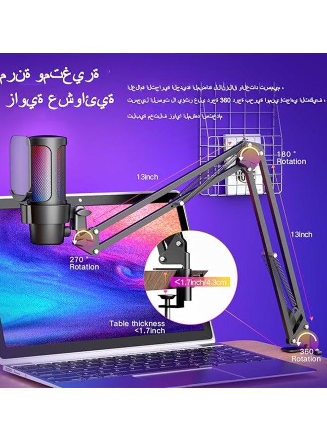 General Gaming USB Microphone with Touch Mute RGB Lighting Gain Knob and Monitor Jack, USB PC Microphone for Podcast Video, Streaming, YouTube, Condenser Microphone with Quick Mute Function  - Image 3