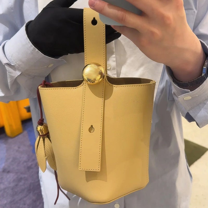 Style Bag Women'S Pebble Bucket Bucket Bag Imported Genuine Leather Shoulder Crossbody Portable Large Capacity - Image 1