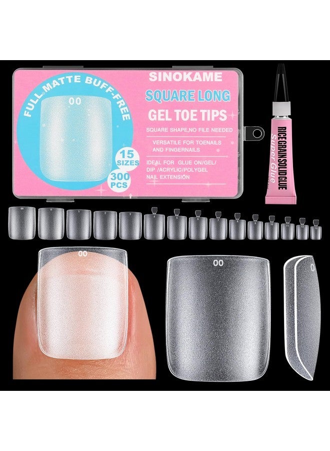 SINOKAME Ng Square Toe Nail Tips Full Cover, Sinokame No File Matte Toe Nail Press Ons Clear, Soak Off Fake Toenails Extensions Diy Home Manicure Kit For Women Men ,300 Pcs 15 Sizes - Image 1