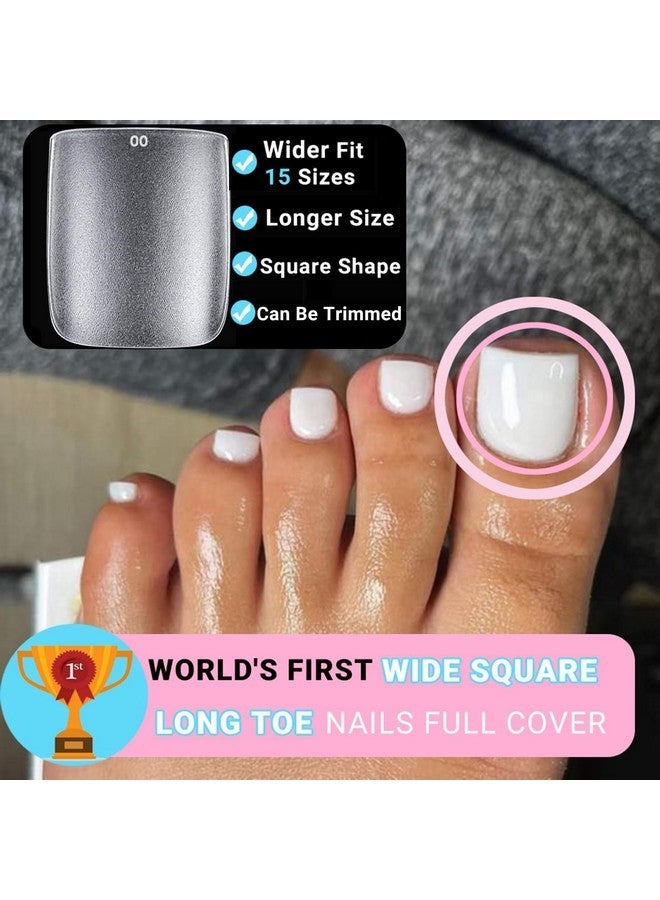 SINOKAME Ng Square Toe Nail Tips Full Cover, Sinokame No File Matte Toe Nail Press Ons Clear, Soak Off Fake Toenails Extensions Diy Home Manicure Kit For Women Men ,300 Pcs 15 Sizes - Image 2
