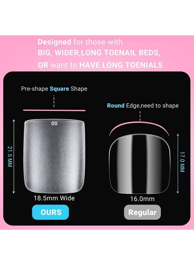 SINOKAME Ng Square Toe Nail Tips Full Cover, Sinokame No File Matte Toe Nail Press Ons Clear, Soak Off Fake Toenails Extensions Diy Home Manicure Kit For Women Men ,300 Pcs 15 Sizes - Image 3