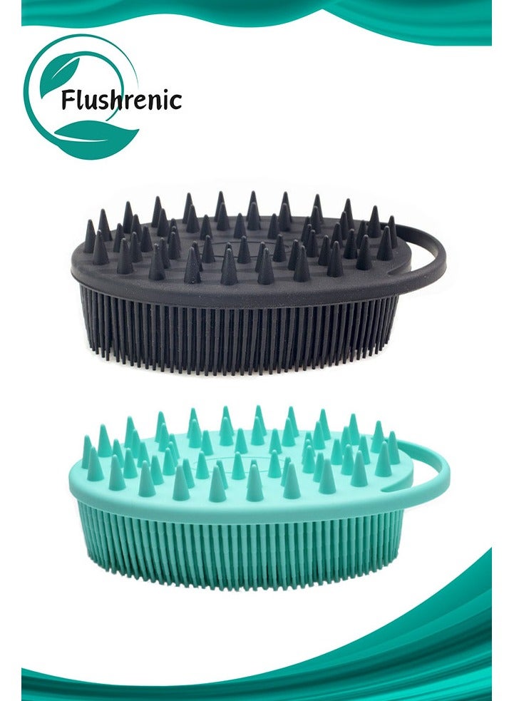 فلوشرينيك 2 قطعة سيليكون الجسم المكرر ، فرشاة تقشير ، 2 في 1 حمام وشامبو فرشاة ، تدليك فروة الرأس ، الرغوة جيدا ، طويلة الأمد ، سهلة التنظيف ، وأكثر نظافة من Loofah التقليدية - Image 1