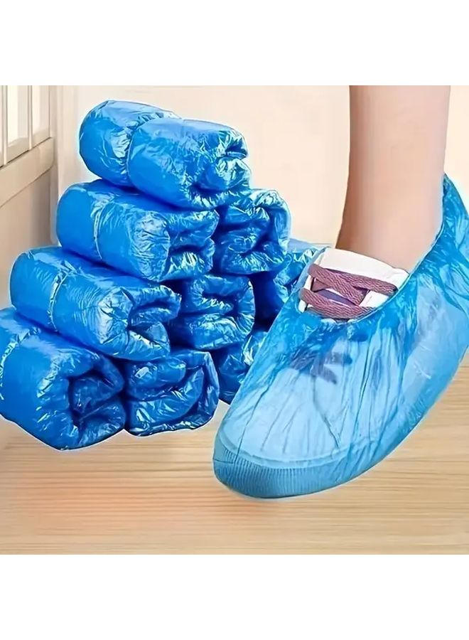 Blue Disposable Plastic Shoe Covers 100 Pcs Waterproof Non Slip For Travel Hotel - Image 3
