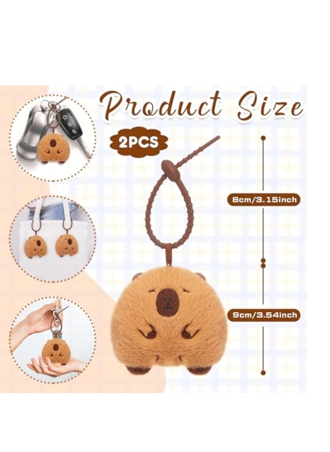 2Pcs Capybara Plush Keychain, Realistic Capybara Stuffed Animals Toy, Keyring Pendant, Purse Backpack Handbag Charms, for Backpacks, Car Key Ring, Birthday Valentines Day New Year Gifts  - Image 4