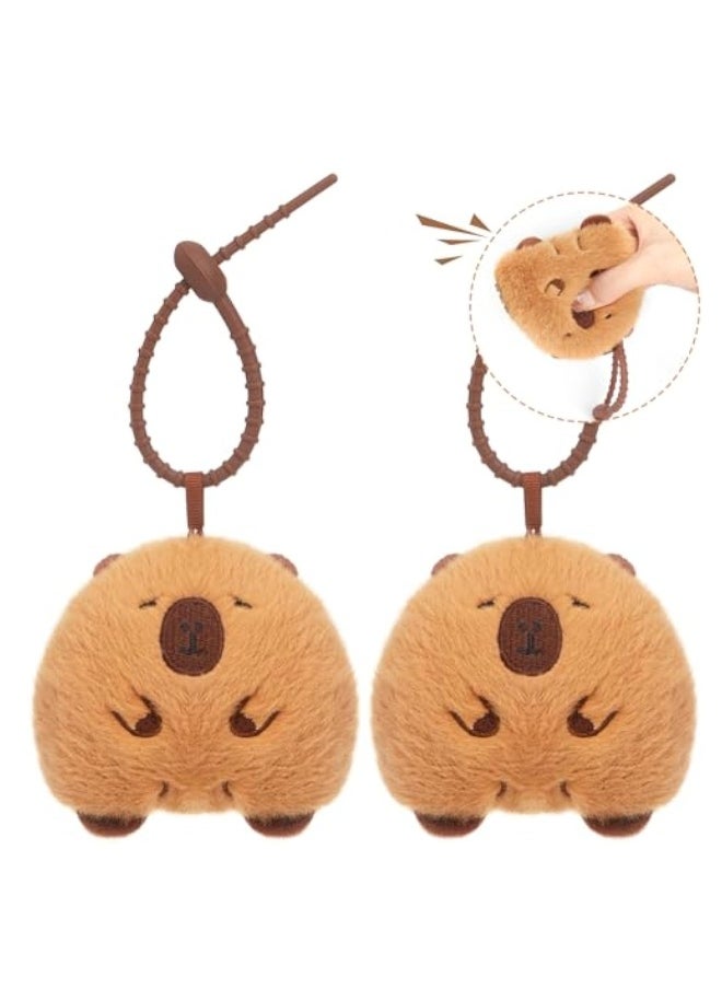 2Pcs Capybara Plush Keychain, Realistic Capybara Stuffed Animals Toy, Keyring Pendant, Purse Backpack Handbag Charms, for Backpacks, Car Key Ring, Birthday Valentines Day New Year Gifts  - Image 1