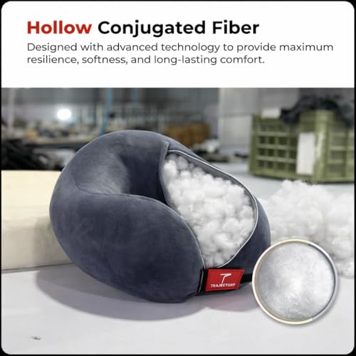 Trajectory Travel Neck Pillow with Sleeping Eye Mask Combo for Travelling and Sleeping in Airplane Flight, Cab, Car, Train, Bus for Men and Women Grey (As seen on Shark Tank) - Image 3