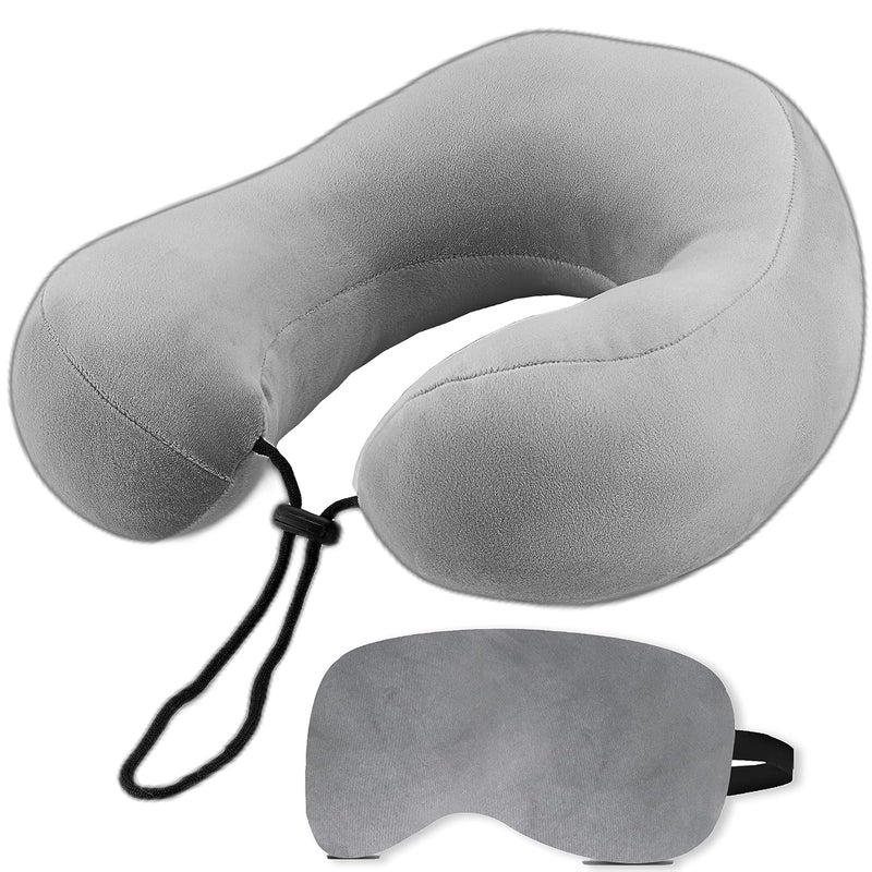 Trajectory Travel Neck Pillow with Sleeping Eye Mask Combo for Travelling and Sleeping in Airplane Flight, Cab, Car, Train, Bus for Men and Women Grey (As seen on Shark Tank) - Image 5