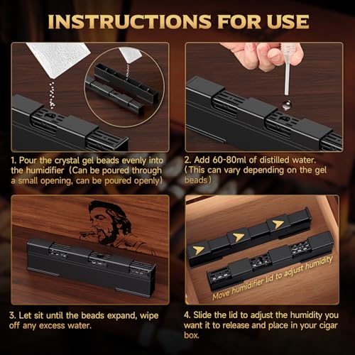 KEJIAR Cigar Humidifier, Innovative Sliding Lid Cigar Humidor Accessories for Men, Humidor Humidifier with Manual Humidity Control, Cigar for Men Care Specialist-2 Piece (Black) - Image 5