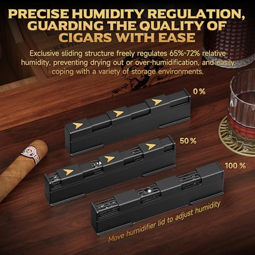 KEJIAR Cigar Humidifier, Innovative Sliding Lid Cigar Humidor Accessories for Men, Humidor Humidifier with Manual Humidity Control, Cigar for Men Care Specialist-2 Piece (Black) - Image 3