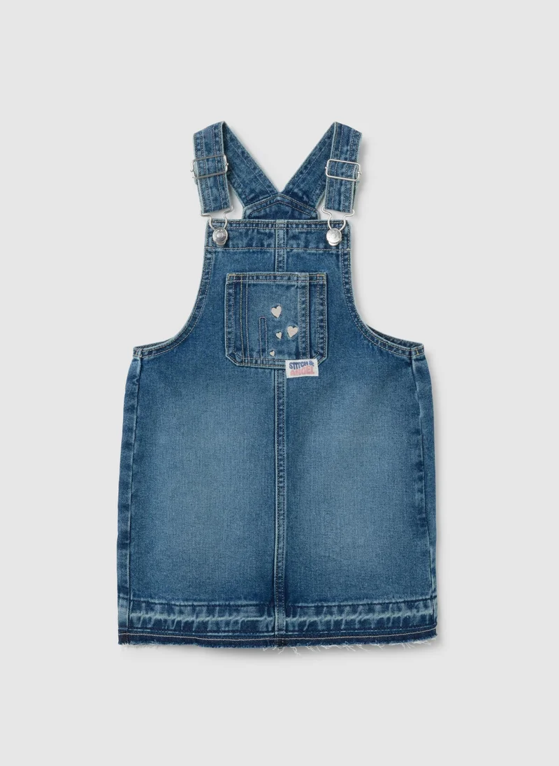 Ovs GIRLS' DENIM DUNGAREES WITH EMBROIDERY