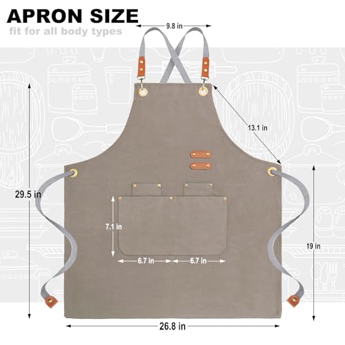 BeLuyi chef apron bib tool apron for man woman cross back straps with 4 pockets for kitchen cooking gardening baking working(Beige) - Image 2