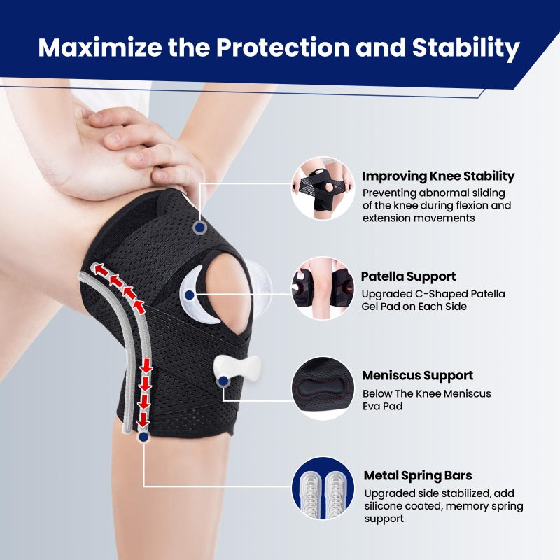 JOMVD Knee Brace for Meniscus Tear, Knee Pain, Adjustable Breathable Knee Support with Side Stabilizers for Knee Pain Arthritis Recovery Joint Support, Women and Men,XX-Large - Image 3