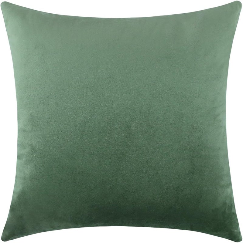 mixeoo Sage Green Velvet Throw Pillow Covers 24x24 Inch Set of 1, Super Soft Thick Decorative Square Cushion Cases for Living Room Sofa Couch Decor - Image 1