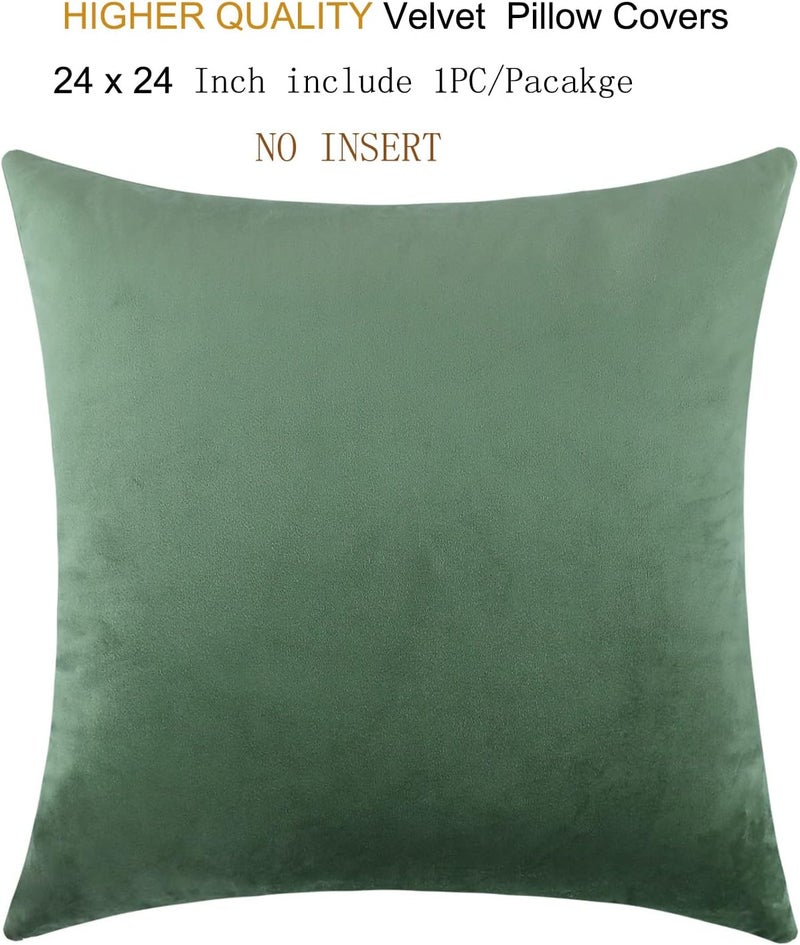 mixeoo Sage Green Velvet Throw Pillow Covers 24x24 Inch Set of 1, Super Soft Thick Decorative Square Cushion Cases for Living Room Sofa Couch Decor - Image 3