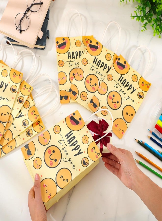 Kolldenn 25 Pcs Back to School Gift Bags with Handles Happy to See You Yellow Smile Face Favor Bags Bulk Welcome Open House Gifts Funny Happy Face Party Supplies for First Day of School Decorations - Image 4