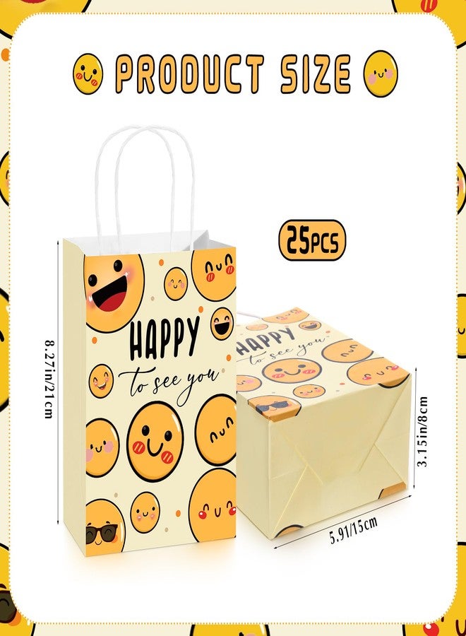 Kolldenn 25 Pcs Back to School Gift Bags with Handles Happy to See You Yellow Smile Face Favor Bags Bulk Welcome Open House Gifts Funny Happy Face Party Supplies for First Day of School Decorations - Image 2