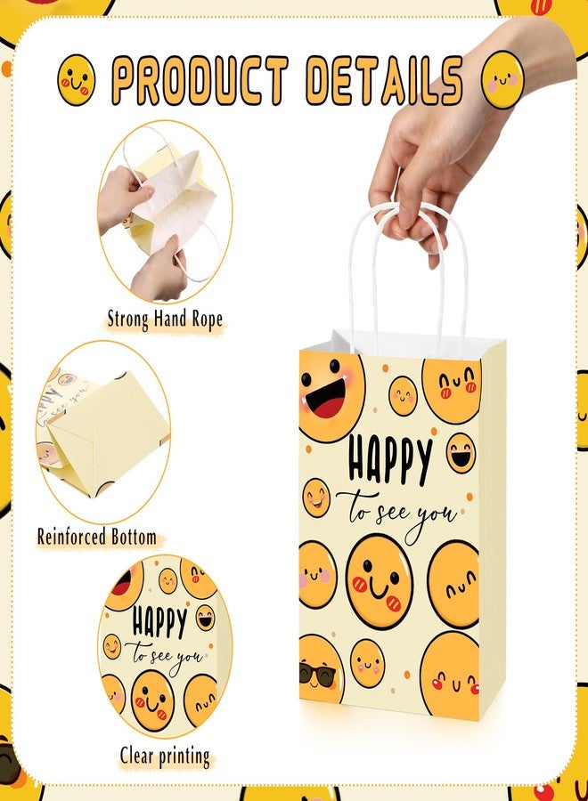Kolldenn 25 Pcs Back to School Gift Bags with Handles Happy to See You Yellow Smile Face Favor Bags Bulk Welcome Open House Gifts Funny Happy Face Party Supplies for First Day of School Decorations - Image 3
