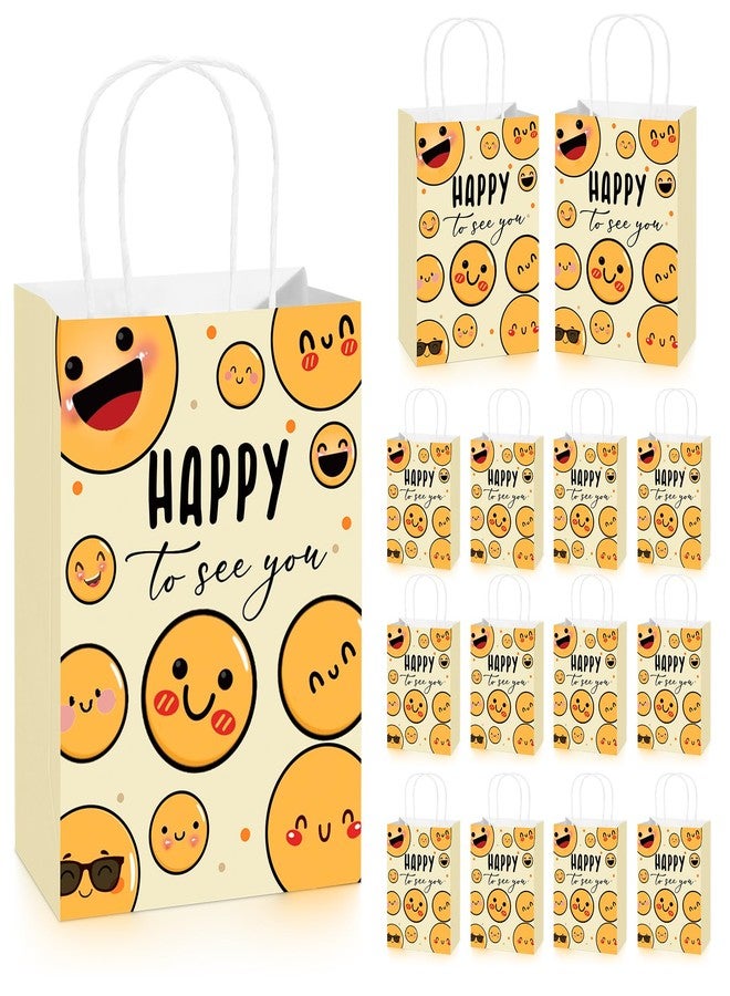 Kolldenn 25 Pcs Back to School Gift Bags with Handles Happy to See You Yellow Smile Face Favor Bags Bulk Welcome Open House Gifts Funny Happy Face Party Supplies for First Day of School Decorations - Image 1