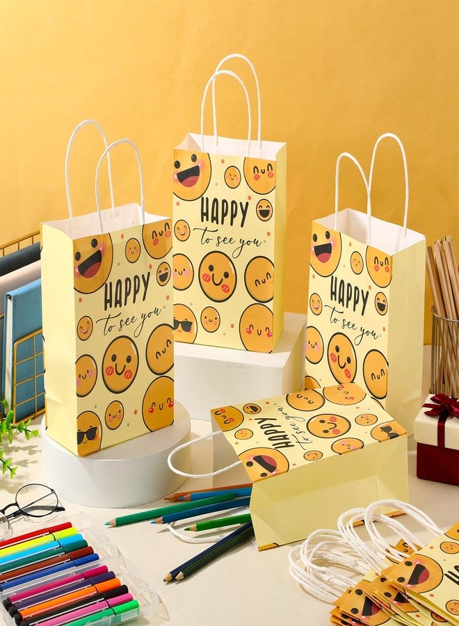 Kolldenn 25 Pcs Back to School Gift Bags with Handles Happy to See You Yellow Smile Face Favor Bags Bulk Welcome Open House Gifts Funny Happy Face Party Supplies for First Day of School Decorations - Image 5