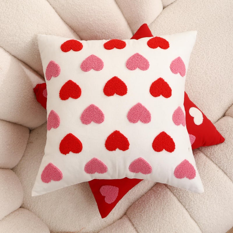 WOKANI Valentines Day Throw Pillow Covers 18x18 Set of 2 Heart Love Couples Decorations Embroidery Cushion Covers Home Decor for Couch Lover Girlfriend Sofa Bedroom, White Red Pink - Image 4