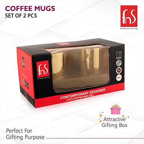 Fns Stainless Steel Coffee Mugs - Double Wall Bpa Free - Tea Cup Wide Handle - Gold Pack Of 2 Cups, 300 Milliliter - 300 Ml - Image 2