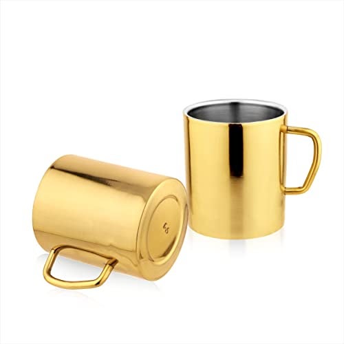 Fns Stainless Steel Coffee Mugs - Double Wall Bpa Free - Tea Cup Wide Handle - Gold Pack Of 2 Cups, 300 Milliliter - 300 Ml - Image 1
