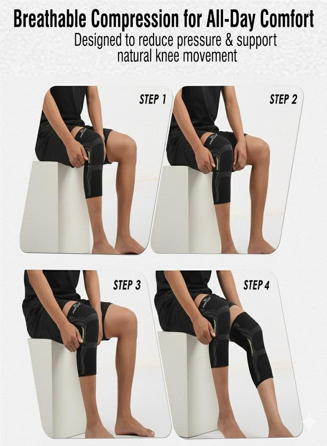 Mayor Cotton Knitted Compression Knee Support for Men & Women – Knee Sleeves Pair for Gym, Running, Sports & Exercise | Elastic Knee Brace, Knee Cap for Pain Relief (Black) - Image 4