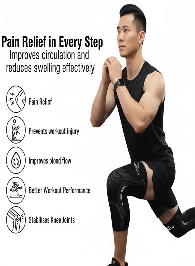 Mayor Cotton Knitted Compression Knee Support for Men & Women – Knee Sleeves Pair for Gym, Running, Sports & Exercise | Elastic Knee Brace, Knee Cap for Pain Relief (Black) - Image 2