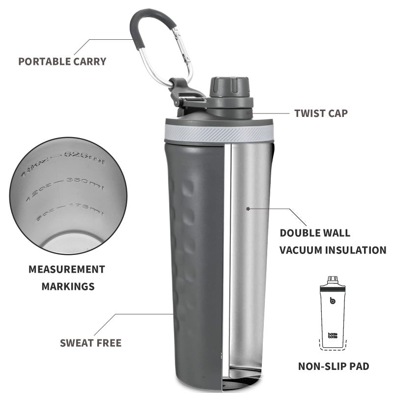 bottle bottle زجاجة زجاجة 26 أونصة زجاجة هزاز معزولة زجاجة ماء من الفولاذ المقاوم للصدأ مع خفاقة سلكية، زجاجة هزاز بروتين قابلة لإعادة الاستخدام، كوب ماء رياضي رمادي - Image 2