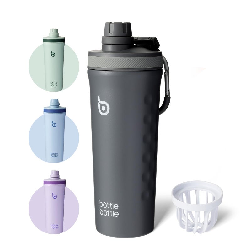 bottle bottle زجاجة زجاجة 26 أونصة زجاجة هزاز معزولة زجاجة ماء من الفولاذ المقاوم للصدأ مع خفاقة سلكية، زجاجة هزاز بروتين قابلة لإعادة الاستخدام، كوب ماء رياضي رمادي - Image 1