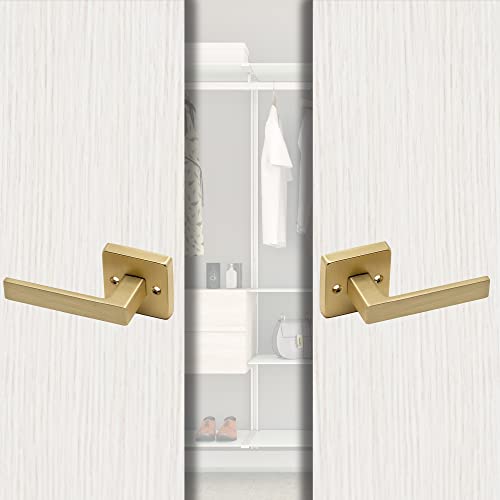 Linkaa Gold Dummy Lever Door Handles Square（2 Handles）, Satin Brass Door Levers for Closet Laundry (1 Pack, Dummy (2 Handles)) - Image 4