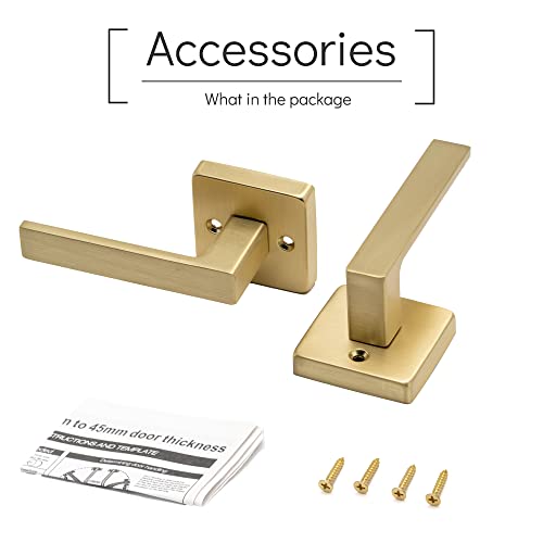 Linkaa Gold Dummy Lever Door Handles Square（2 Handles）, Satin Brass Door Levers for Closet Laundry (1 Pack, Dummy (2 Handles)) - Image 3