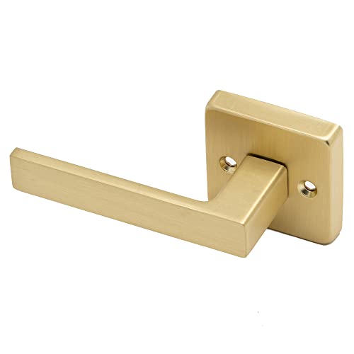 Linkaa Gold Dummy Lever Door Handles Square（2 Handles）, Satin Brass Door Levers for Closet Laundry (1 Pack, Dummy (2 Handles)) - Image 1