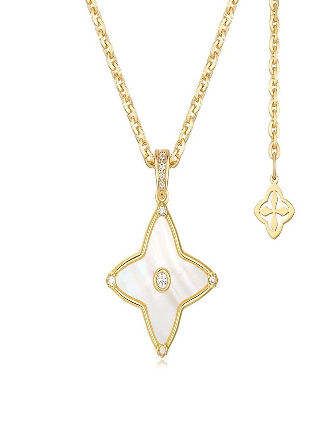 MYEARS Women Clover Necklace Pendant Mother of Pearl Cubic Zirconia 14K Gold Simple Chunky Chain Everyday Trendy Lucky Jewelry, One Size, Brass Metal Yellow Gold, Cubic Zirconia - Image 1