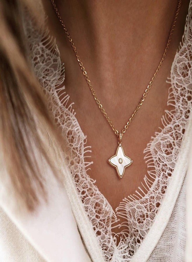 MYEARS Women Clover Necklace Pendant Mother of Pearl Cubic Zirconia 14K Gold Simple Chunky Chain Everyday Trendy Lucky Jewelry, One Size, Brass Metal Yellow Gold, Cubic Zirconia - Image 2
