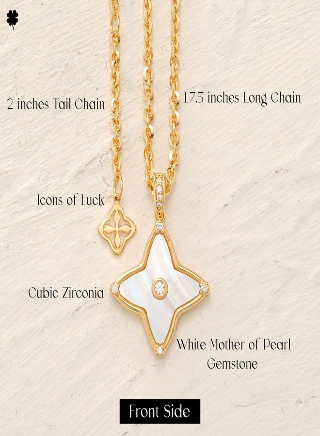 MYEARS Women Clover Necklace Pendant Mother of Pearl Cubic Zirconia 14K Gold Simple Chunky Chain Everyday Trendy Lucky Jewelry, One Size, Brass Metal Yellow Gold, Cubic Zirconia - Image 4
