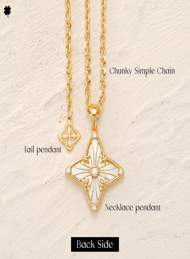 MYEARS Women Clover Necklace Pendant Mother of Pearl Cubic Zirconia 14K Gold Simple Chunky Chain Everyday Trendy Lucky Jewelry, One Size, Brass Metal Yellow Gold, Cubic Zirconia - Image 5