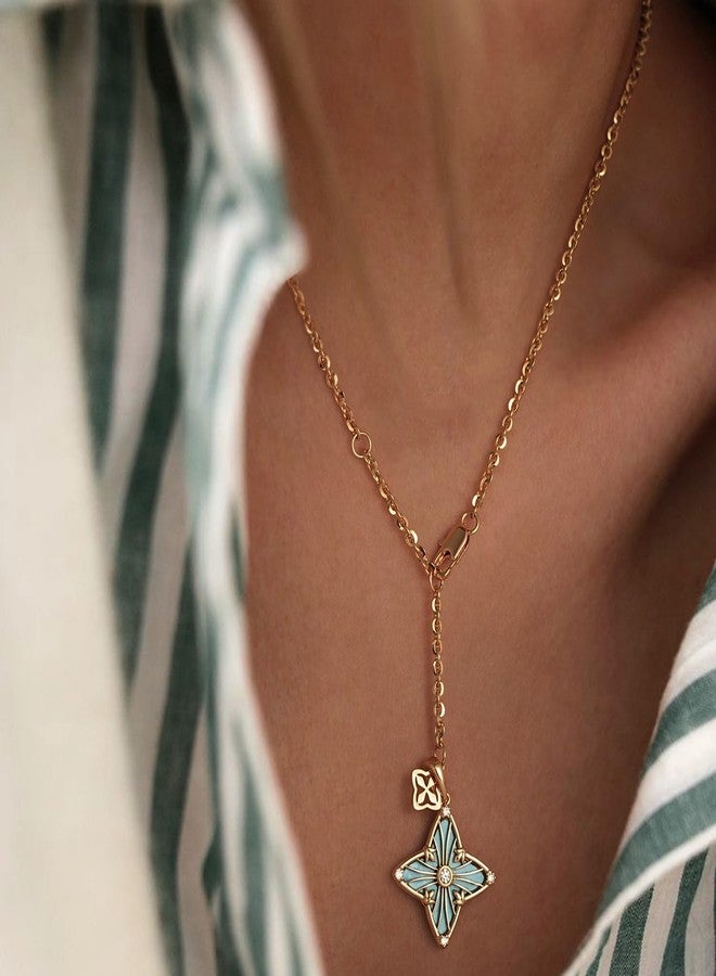 MYEARS Women Clover Necklace Pendant Mother of Pearl Cubic Zirconia 14K Gold Simple Chunky Chain Everyday Trendy Lucky Jewelry, One Size, Brass Metal Yellow Gold, Cubic Zirconia - Image 3