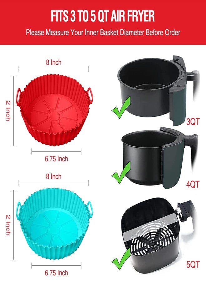 AKSDTH 2 Pack Air Fryer Silicone Liners Pot for 3 to 5 QT, Air Fryer Silicone Basket Bowl, Replacement of Flammable Parchment Paper, Reusable Baking Tray Oven Accessories, Red+Blue, (Top 8in, Bottom 6.75in) - Image 2