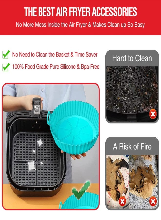 AKSDTH 2 Pack Air Fryer Silicone Liners Pot for 3 to 5 QT, Air Fryer Silicone Basket Bowl, Replacement of Flammable Parchment Paper, Reusable Baking Tray Oven Accessories, Red+Blue, (Top 8in, Bottom 6.75in) - Image 4