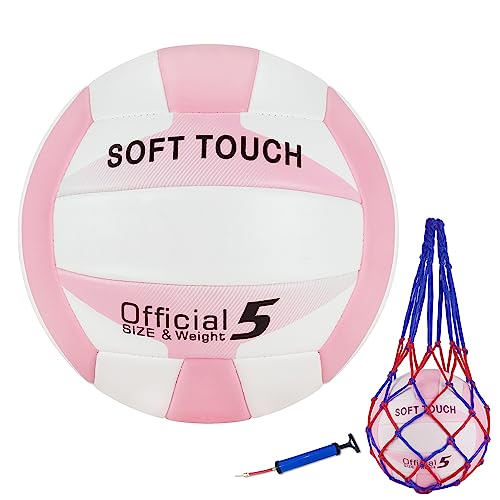 UUBEMM Volleyball Soft Touch for Indoor Outdoor Beach Park Games Gym Practice,Official Size Backyard Volleyballs with Pump for Adults,Teens, Beginners Gifts (5, Pink with Pump Kit) - Image 1