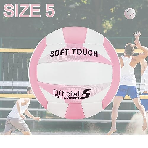 UUBEMM Volleyball Soft Touch for Indoor Outdoor Beach Park Games Gym Practice,Official Size Backyard Volleyballs with Pump for Adults,Teens, Beginners Gifts (5, Pink with Pump Kit) - Image 2