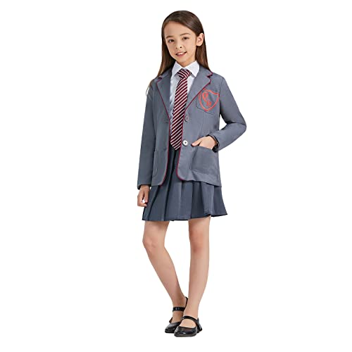 AwwwCos The Musical Cosplay Gray Costume School Uniform Dress Uniform Suit Skirt Tie Halloween Party Outfit 140 - Image 1