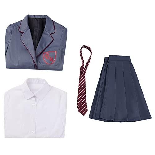 AwwwCos The Musical Cosplay Gray Costume School Uniform Dress Uniform Suit Skirt Tie Halloween Party Outfit 140 - Image 3