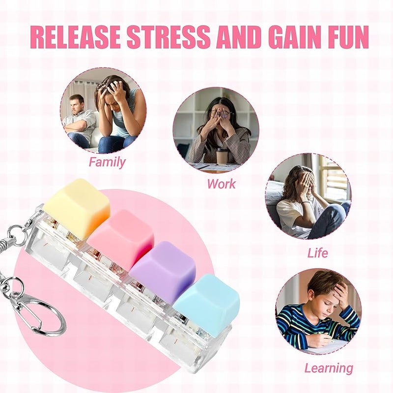 PKRFCJ 2 Pcs Keyboard Fidget, 4-Key Keyboard Fidget Clicker for Adults, Macaron Color,Silent Keys, Relieve Stress and Anxiety, Keychain Accessories, Easy to Carry, Creative Gifts for Family and Friends - Image 5