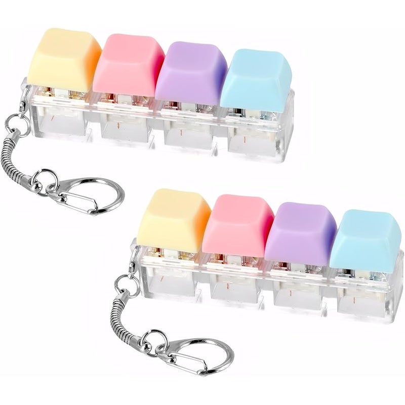 PKRFCJ 2 Pcs Keyboard Fidget, 4-Key Keyboard Fidget Clicker for Adults, Macaron Color,Silent Keys, Relieve Stress and Anxiety, Keychain Accessories, Easy to Carry, Creative Gifts for Family and Friends - Image 1